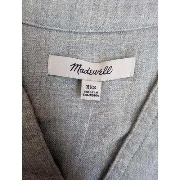 NWT Madewell Shirt Blouse Top Womens 2XS Gray Flap Pockets Long Sleeve High Low - Picture 3 of 5